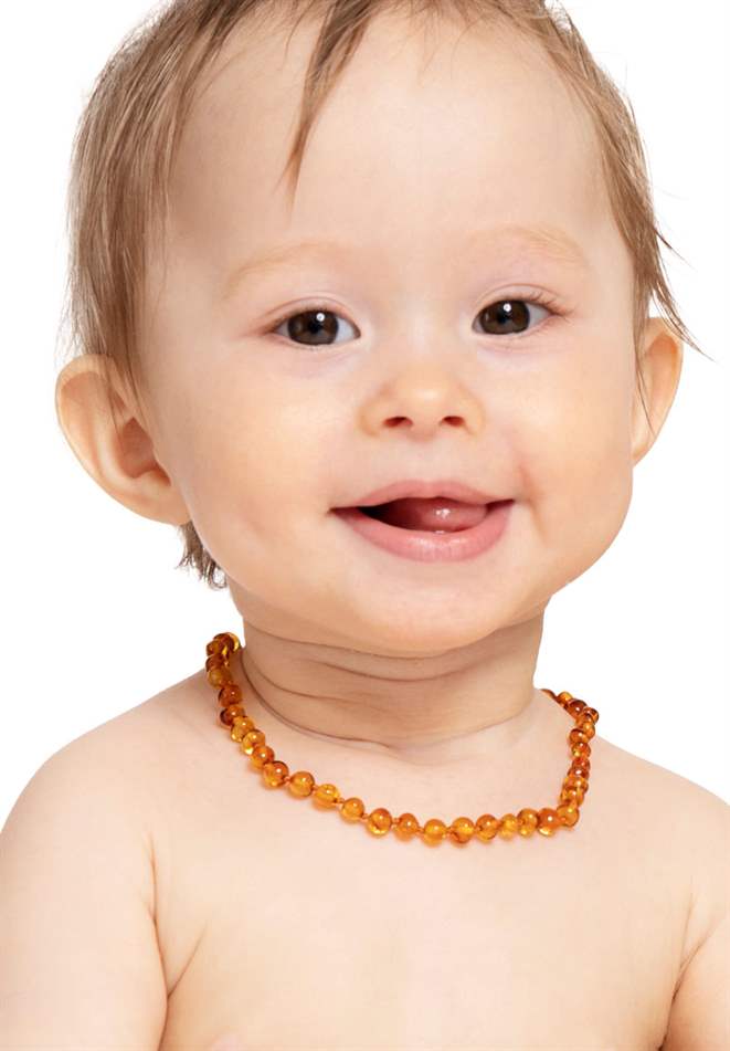 Image of Cognac farvet rav halskæde baby/barn - 100% naturligt materiale (NECKLACE-B-con-S)